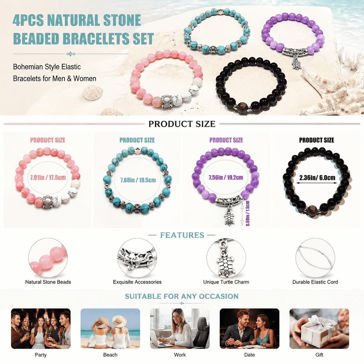 4-Piece Natural Crystal Blue Agate Bracelet Set, Enhance Social Confidence, Spiritual Jewelry, Perfect Gift for Friends