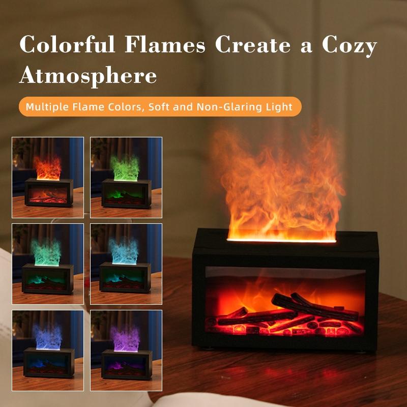 New Vintage Fireplace Silent Essential Oil Diffuser, 3D Realistic Fire Flame Humidifier, Home Desktop Humidifier, Tabletop Air Purifier, Room Humidifier