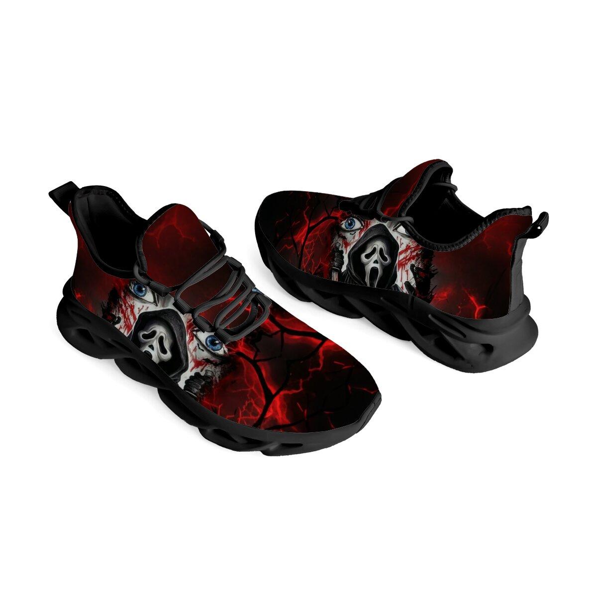 Men Women Halloween Horror Mask Print Sneakers Breathable Mesh Lace Up Blade Type Walking Shoes Lightweight Casual Sports Footwear Outdoor Walking Shoes Holiday Gift