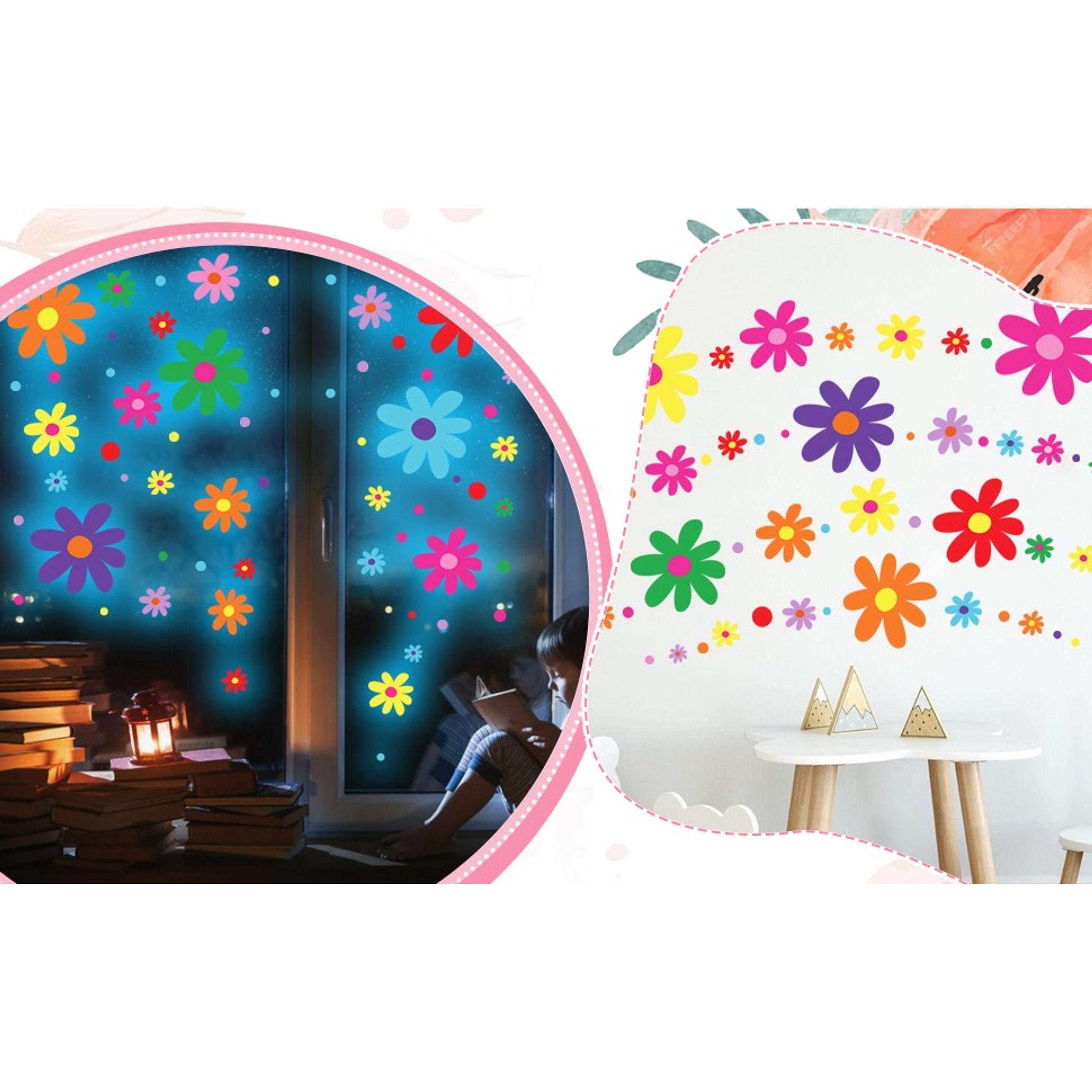 Glow in The Dark Daisy Wall Decals, Luminous Colorful Removable Self-Adhesive Boho Flower Stickers for Girls Bedroom Kids Nursery Living Room DecorGift