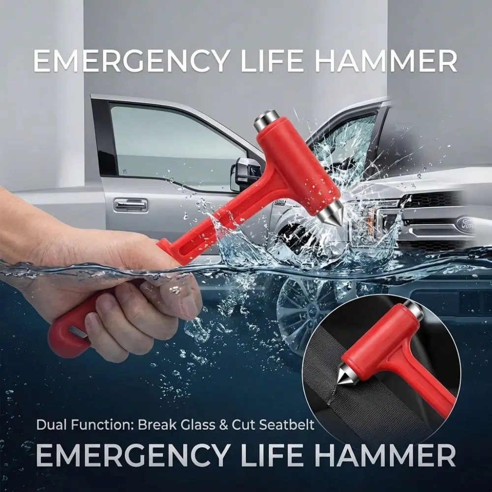 1 Pack 2-in-1 Car Emergency Escape Tool: Window Breaker + Seatbelt Cutter, Portable Vehicle Escape Device, Premium Glass Breaking Tool, Red Mechanical Seat Belt Cutting Blade, Durable Car Safety Rescue Gear, No Assembly Required, Must-Have Emergency