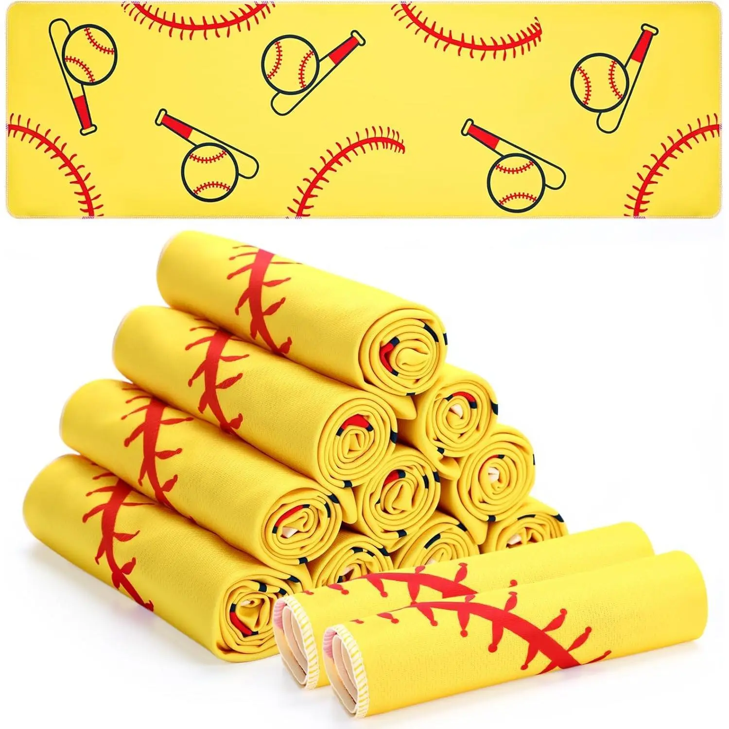 12 Pcs Softball Cooling Towel Bulk 40 x 12 Inch Baseball Cooling Towel Sports Baseball Party Favor Softball Gifts for Team Ice Towels for Neck Face Quick Dry Breathable (Yellow)