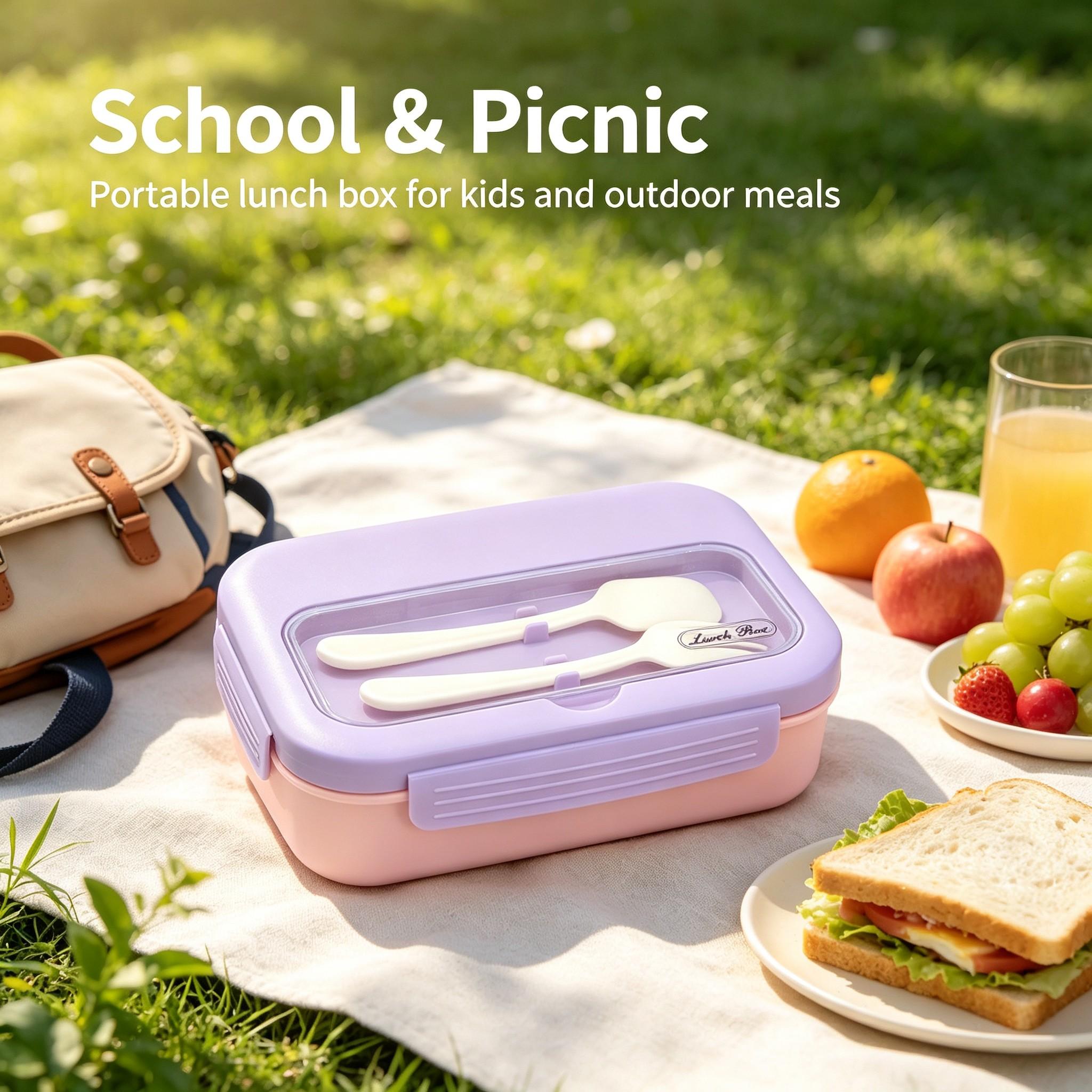 Bento Box for Adults Kids, 1200ML Leak‑Proof 2/3 Compartments Lunch Box with Built‑in Utensils, Fork, BPA‑Free Microwave‑Safe Food Container for Work School Picnic