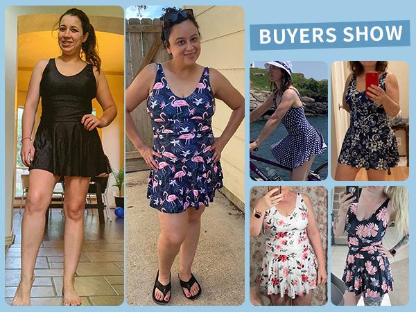 Yonique One Piece Swimsuits for Women Modest Tummy Control Swimdress Vintage Bathing Suits Skirt Swimwear