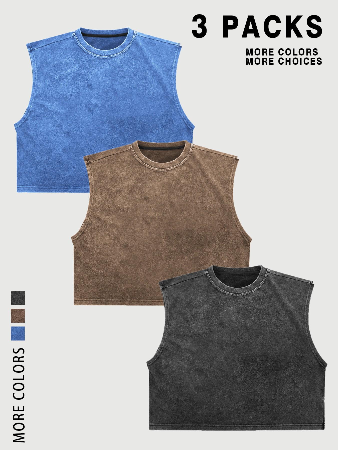 【TDOTW】4-Pack Acid-Wash Sleeveless Tank Tops Workout Tanks – Men's Casual Daily & Workout Outfits, Soft Cotton Blend Fabric, Relaxed Fit, 4-Pack Set, Multi-Color Washed Style, Menswear