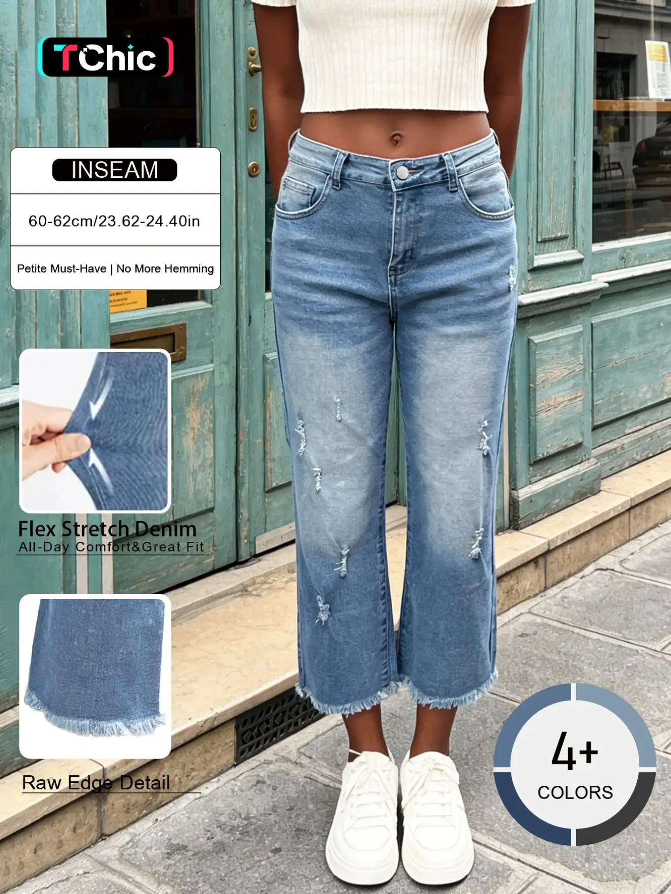 Women's Elastic Ripped Straight Leg Denim Jeans, Casual Streetwear Everyday Loose-Fitting H-Type Jeans for All Seasons, Washable Summer New Arrival, Womenswear Pants Bottoms