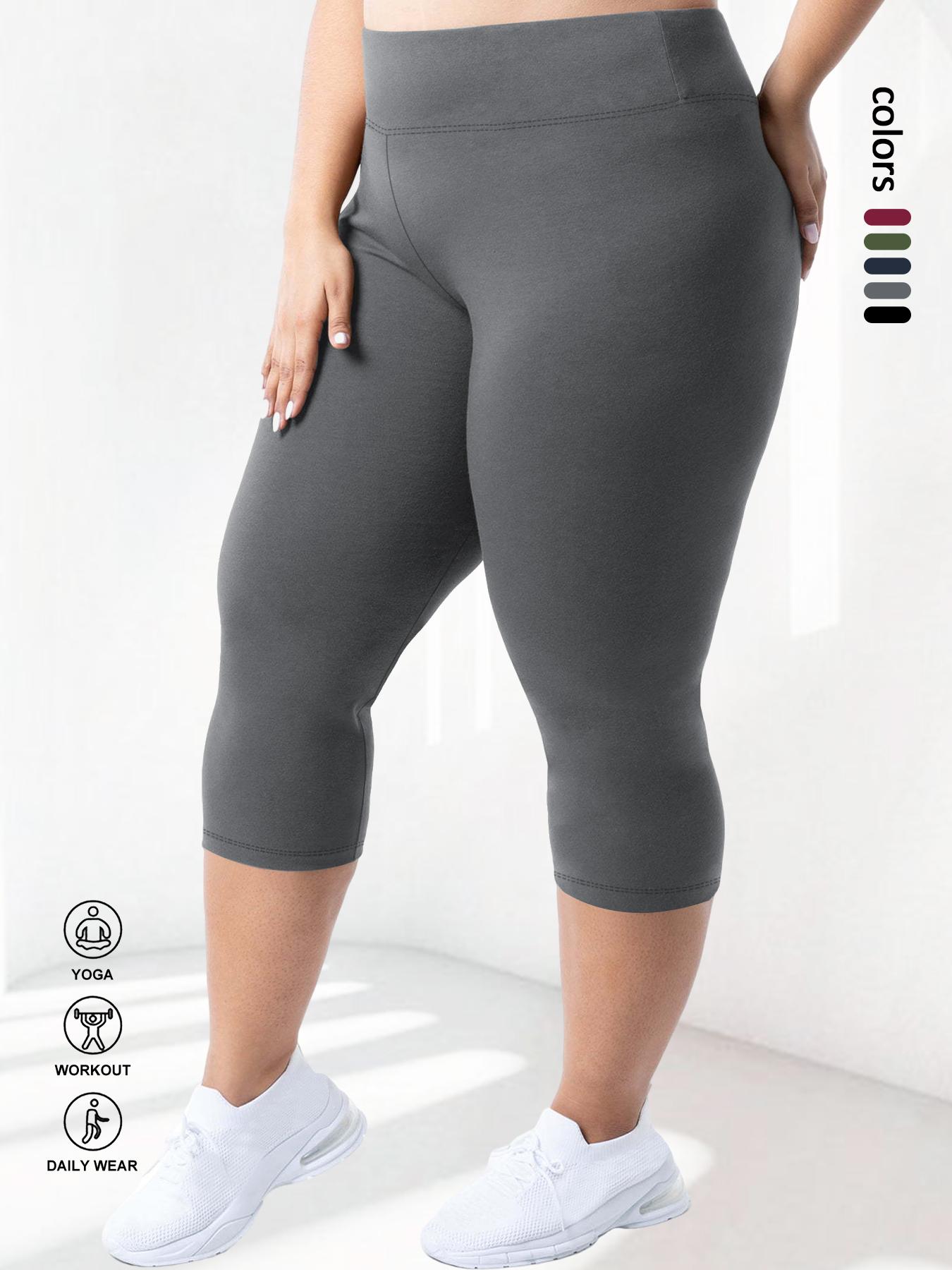 Plus Size Solid High Waist Capris Leggings, Casual Comfy Breathable Skinny Pants for Daily Workout Yoga Wear, Summer Outfits 2024, Women's Bottoms for Indoor Outdoor Wear, Shaping Leggings