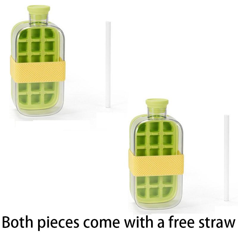 2-in-1 Press Ice Cube Tray with Ice Bucket, Portable Ice Maker Bottle, One-Step Easy Release No-Touch Ice Mold Food Grade BPA-Free Quick Freeze Ice Cube Storage Container Reusable Silicone Ice Cube Tray for Summer Cocktail Iced Coffee Smoothie Whiskey Sod