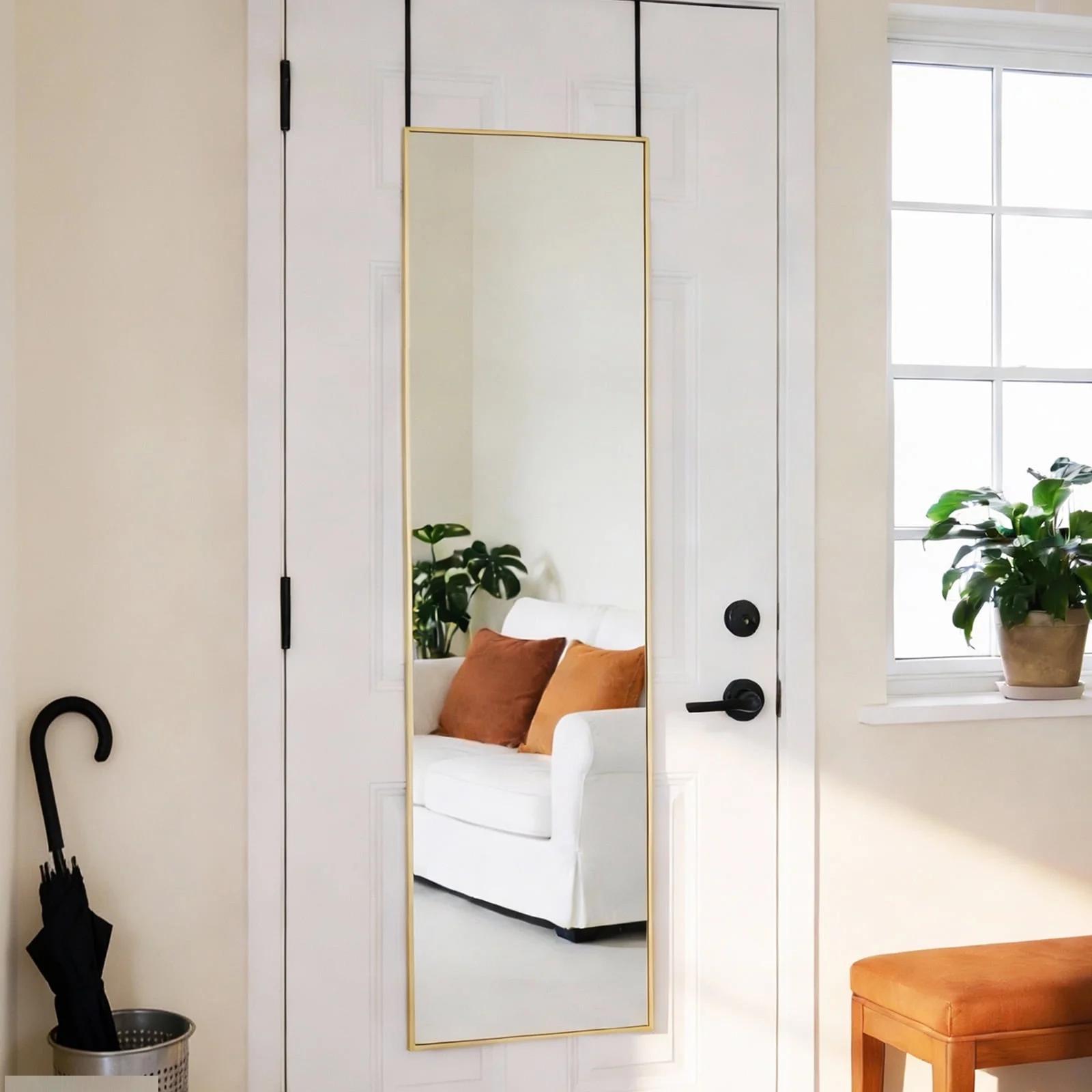 Floor & Wall-Mounted Full-Length Mirror, Aluminum Frame, High-Definition Clear Glass, Shatter-Proof & Anti-Explosion Design, Large Full Body Mirror for Bedroom, Living Room, Entryway & Home Decoration, Modern Sleek Style, Easy to Install