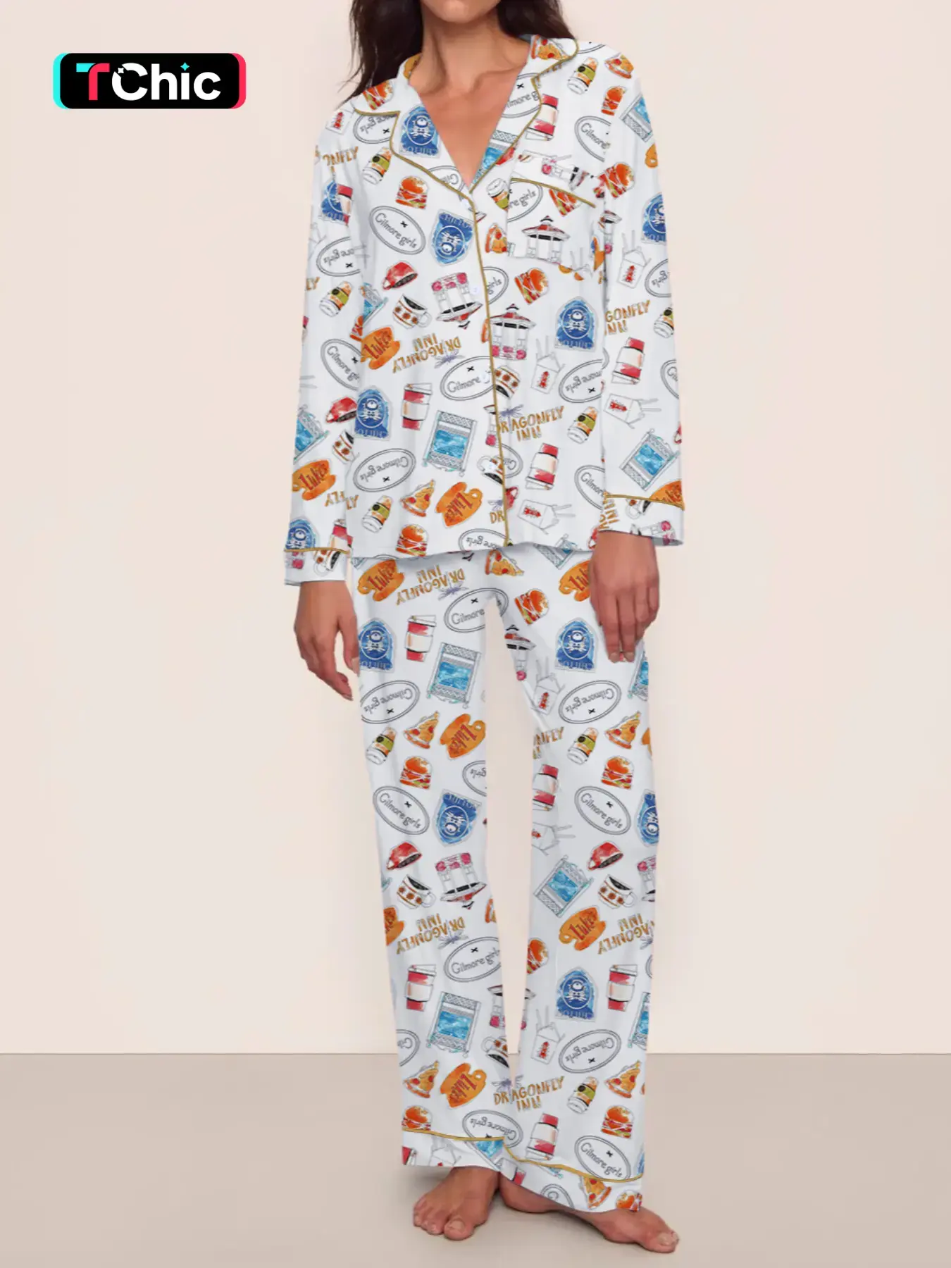 Gilmore Girls Matching Pajamas Set， Women's Cozy Fleece Loungewear, Long Sleeve Top ，Elastic Waist Pants， Cute Stars Hollow Themed Christmas Gift.
