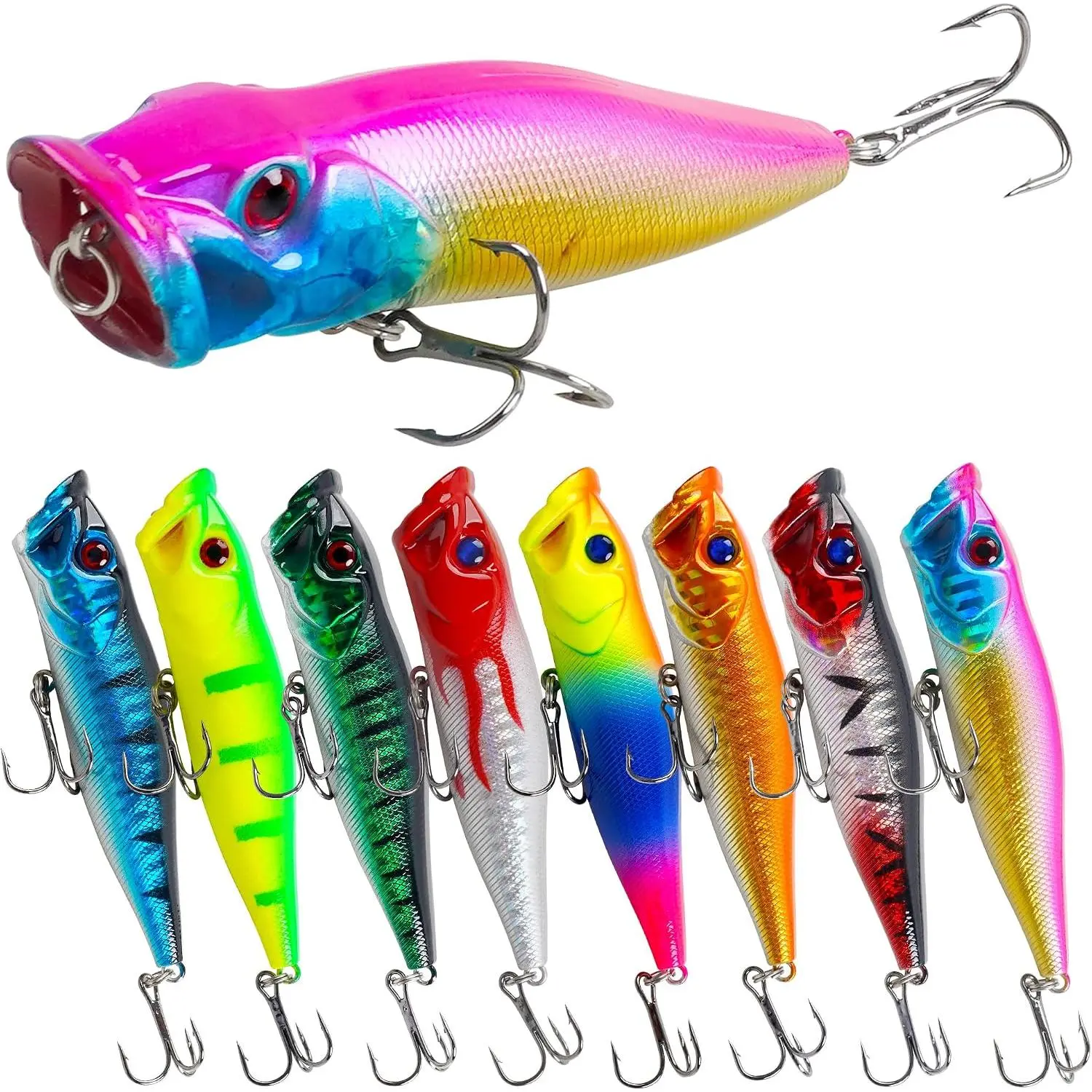 8 count Fishing Lures Popper Lures Shadllow Deep Diving Swimbait Crankbait Fish Wobble Hard Fishing Baits for Bass Trout Freshwater and Saltwater Fish Tackles 3.54inch/4.0inch
