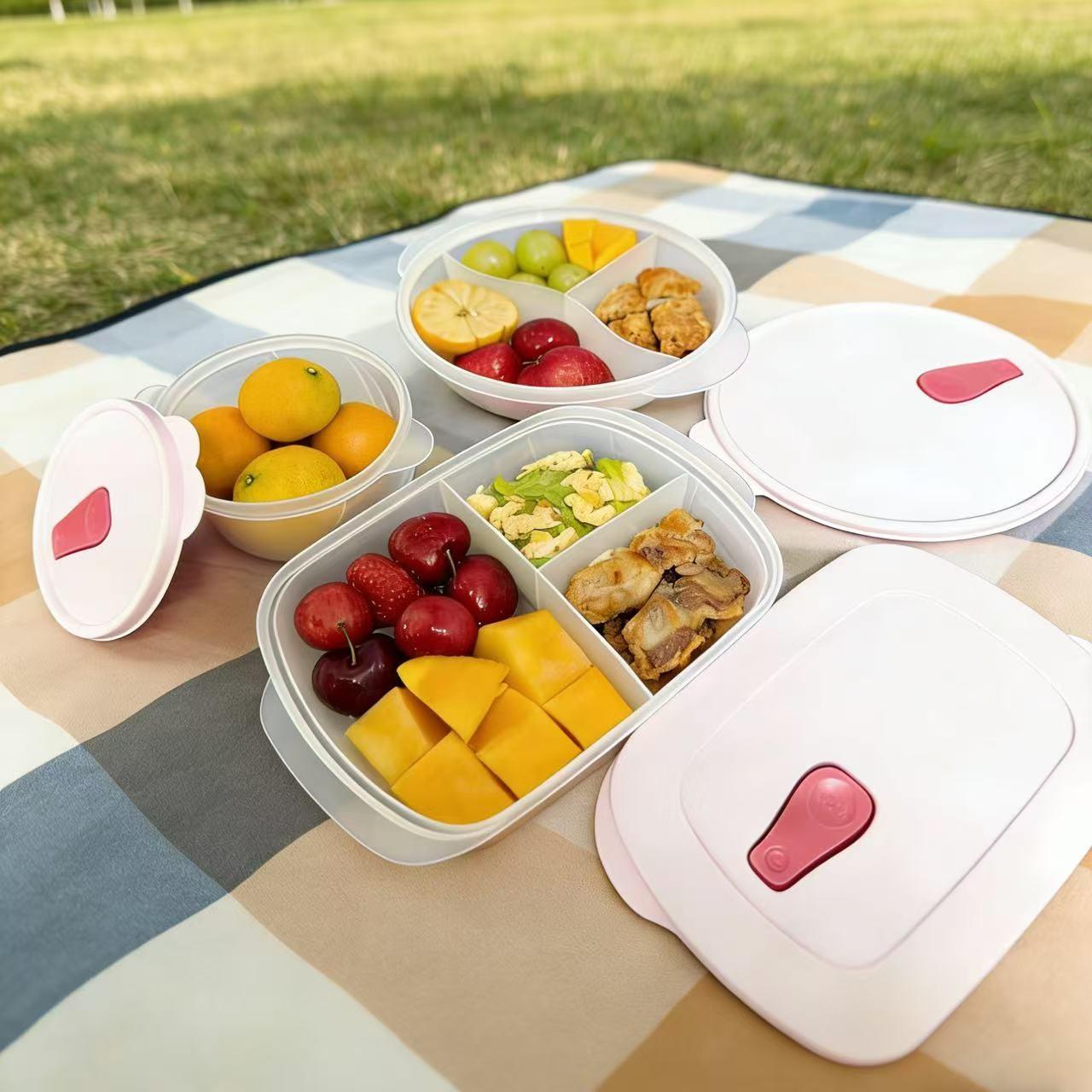 Three-Piece Lunch Box Set, Bento Box with Dividers, Microwave Safe Bowl with Heat-Resistant Handle, Easy to Clean, Ideal for Work and School