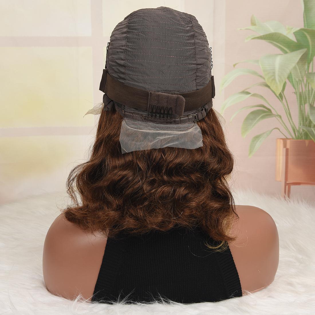 180 Density Brown Blonde Body Wave Bob Wig Human Hair 13x4 Transparent Lace Frontal Human Hair Short Bob Wig For Women Human Hair Glueless Bob Wig Human Hair Pre Plucked Short Bob Wigs for Black Women