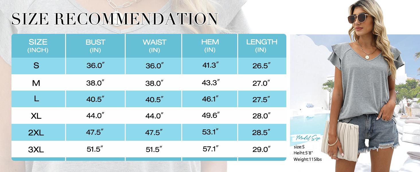 WIHOLL Womens Tops Casual V Neck Ruffle Sleeve T Shirts Babydoll Loose Fit Peplum Tops SpringStatements