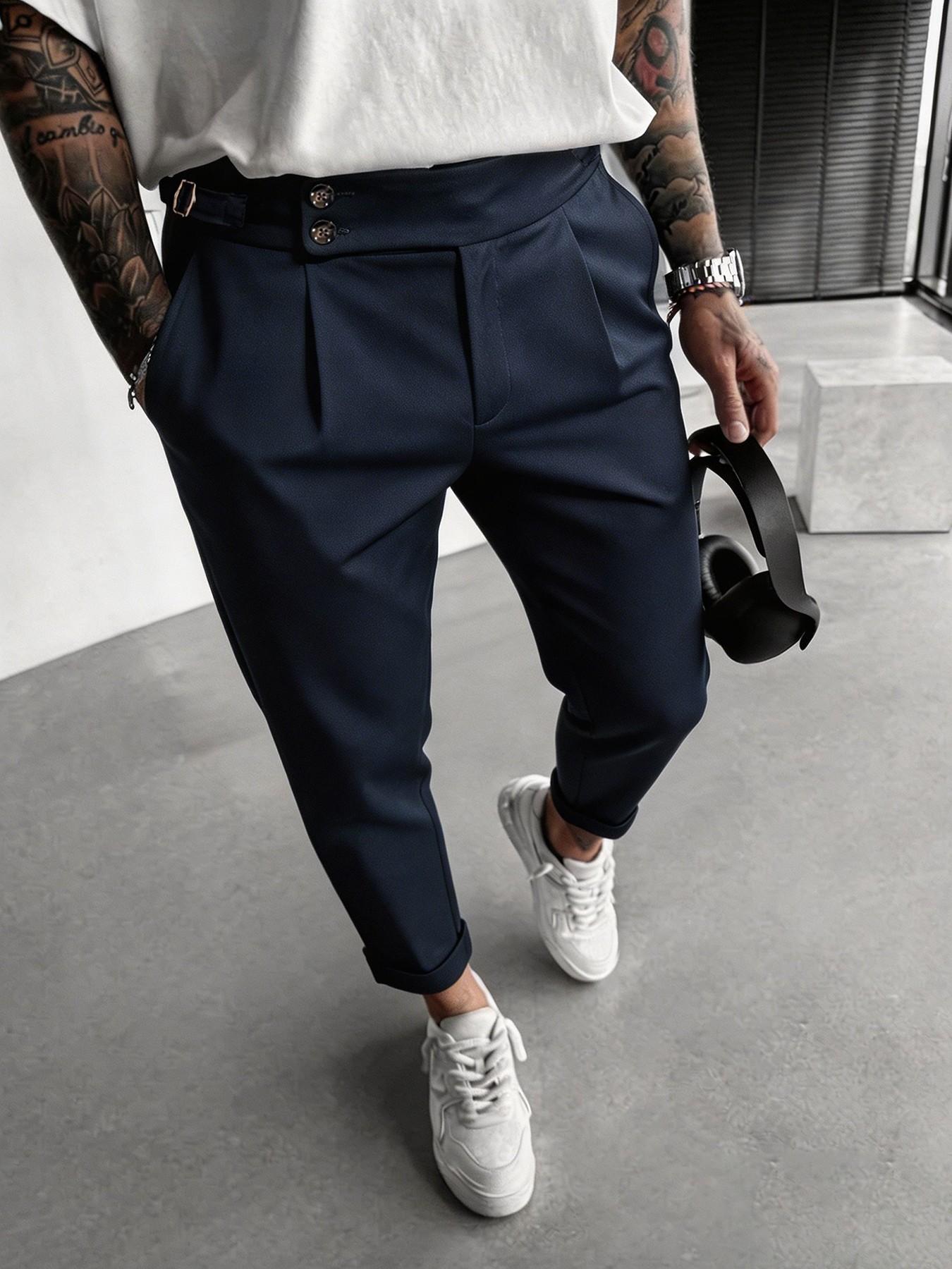 Men's Four-Season Suit Pants, Wrinkle-Free Casual Business Long Pants, /blue/, Fitted Ankle-Length Design, Office/wedding Wear, Formal Wear, Menswear, Fabric