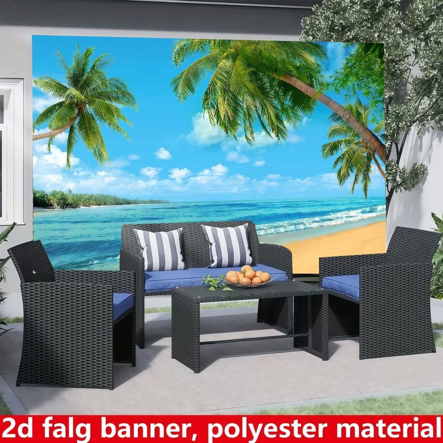Summer Beach Party Background Banner, Hawaiian Party Background Cloth, Polyester Material, Beach, Palm Trees, and Blue Sky, Suitable for Hawaii Party Decoration, Summer Home Decoration,Garden,Studio, and Outdoor Birthday Party Multi functional Decoration