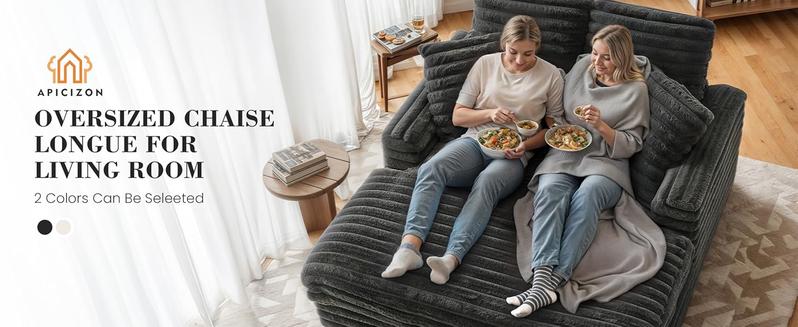 (2 Packages)APICIZON 53"Oversized Chaise Lounge Chair,Fluffy Cozy Sleep Couch with 4 Pillows,Modern ‌Full Size Sofa for Bed Room/Living Room for Rest