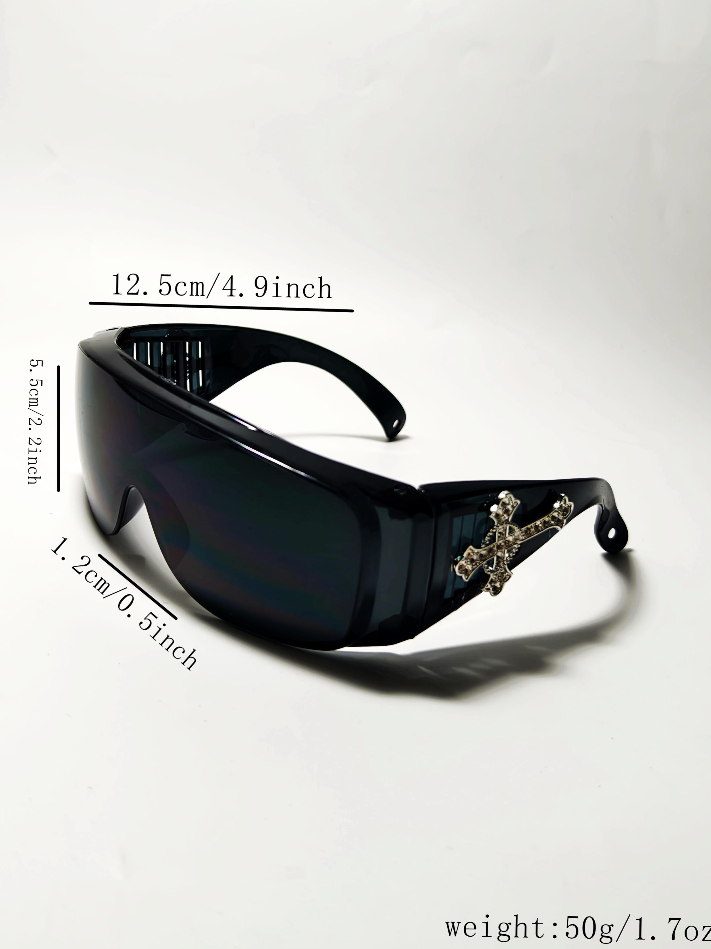 Men's Fashion Glasses with Rhinestone Cross Decoration, PC Lenses, UV Protection, Cat Eye Frame, Party Style, Includes Strap and Cloth, Trendy Sunglasses, Stylish Sunglasses, Fashionable Sunglasses