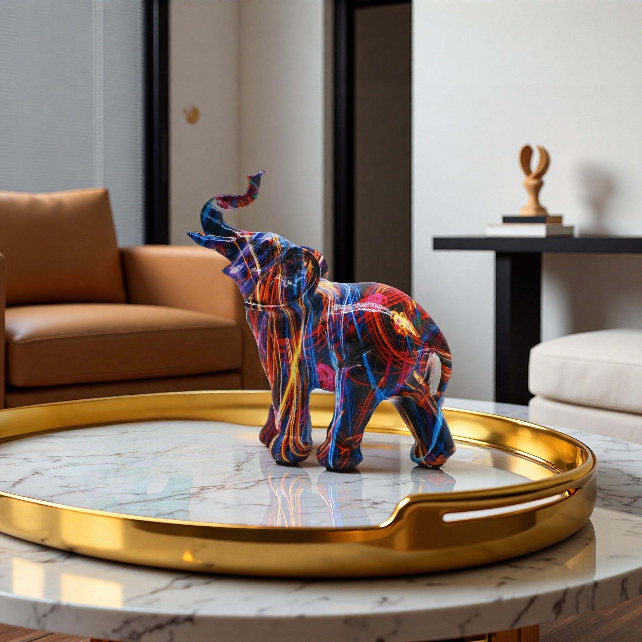 Colorful Elephant Resin Statue, Abstract Art Sculpture, Home Decor, Living Room, Office Desk, Feng Shui Lucky Ornament, Nordic Style, Handcrafted