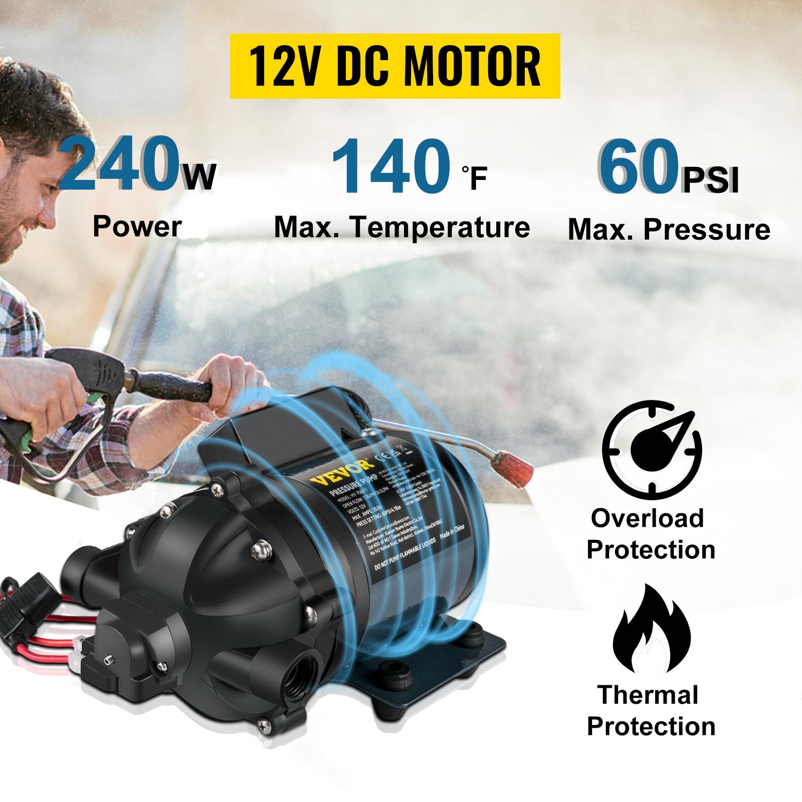 VEVOR Washdown Pump, 12V DC, 7 GPM 60 PSI, Max. 10 FT Lift Self Priming Water Pump, with EPDM Valve, Universal Salt Water Strainer Female/Male Thread, for RV, Marine Deck, Yacht