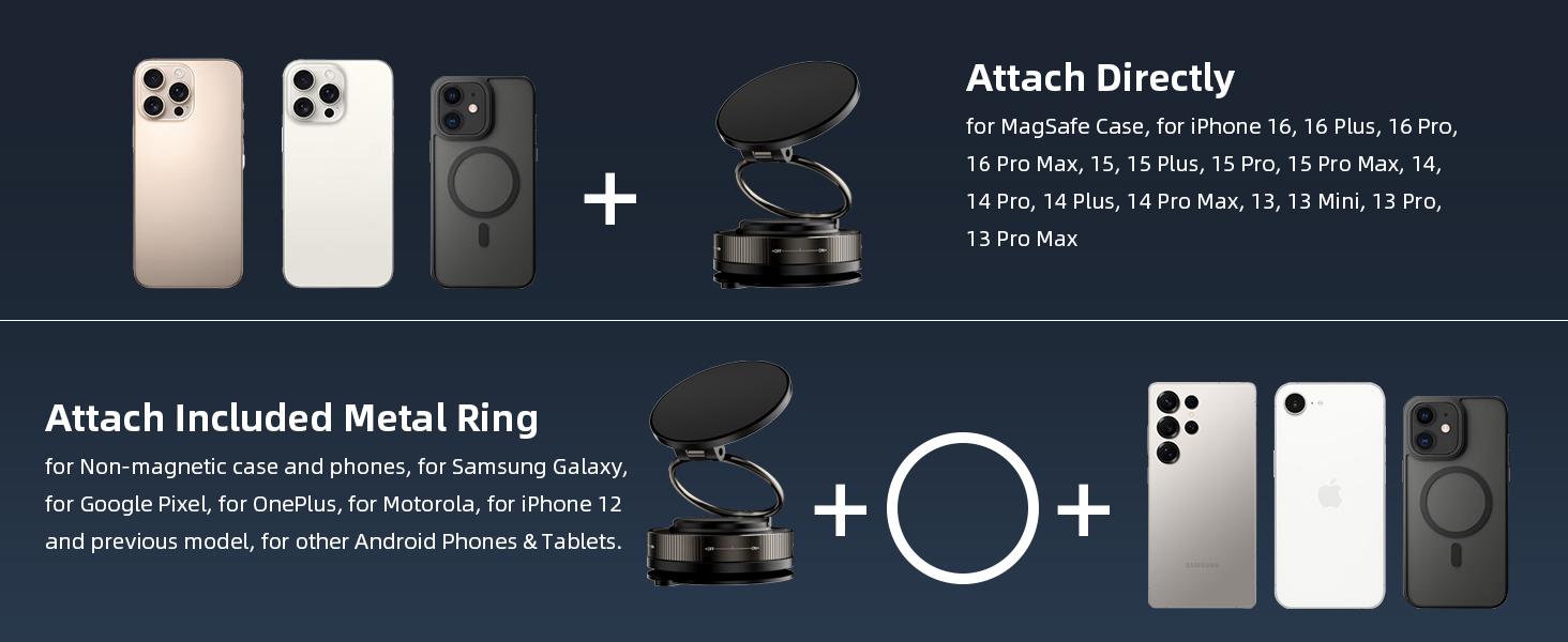 360° Adjustable Vacuum Magnetic Phone Holder, Suction Cup Phone Mount for Magsafe, Portable Cell Phone Holder for Car, Makeup/Gym/Mirror, Fit for All iphone iphone 11 and above