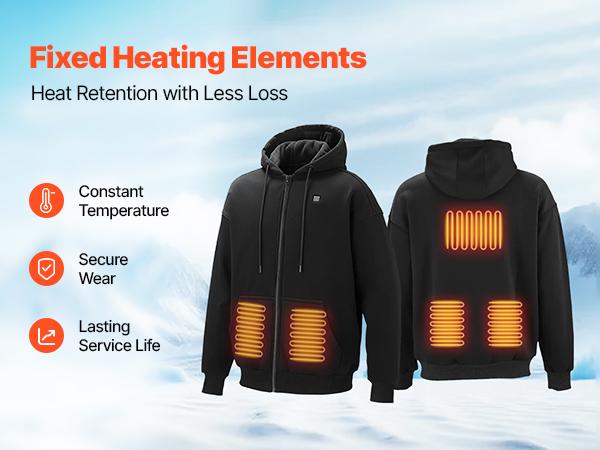 VEVOR Heated Jacket Hoodie for Men Women, Heated Sweatshirt Unisex Full-Zip with 7.4V 16000mAh Power Bank Pack, 5 Heating Zones, 3 Temp Levels, 4-8H Warmth, for Winter Outdoor Camping, Black, XL Size VEVOR Heated Jacket Hoodie for Men Women, Heated Sweatshirt Unisex Full-Zip with 7.4V 16000mAh Power Bank Pack, 5 Heating Zones, 3 Temp Levels, 4-8H Warmth, for Winter Outdoor Camping, Black, XL Size
