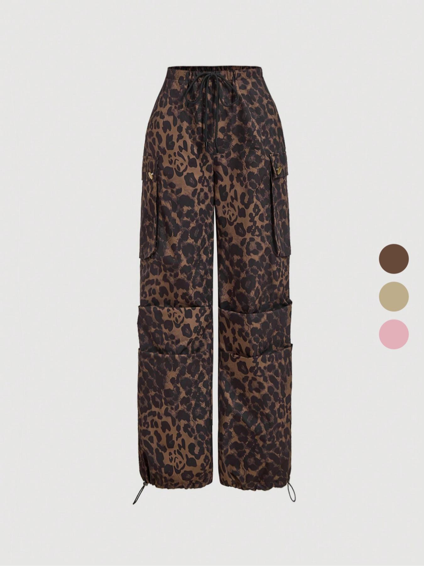 Women's Leopard Print Cargo Pants, Casual Fashion Trousers for Daily Wear, Ladies Bottoms for Summer