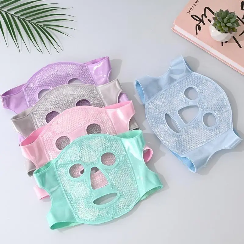 Reusable Gel Full Face & Eye Hot-Cold Compress Wrap Set, Microwave-Safe Heatable Ice Solution (Blue Face + White Beads Eye) for Facial Puffiness Relief, No