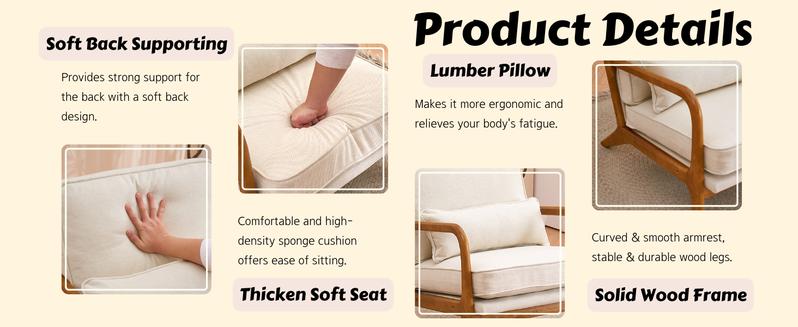 Karl home Accent Chair Mid-Century Modern Chair with Pillow Upholstered Lounge Arm Chair with Solid Wood Frame & Soft Cushion for Living Room, Bedroom, Belcony, Beige