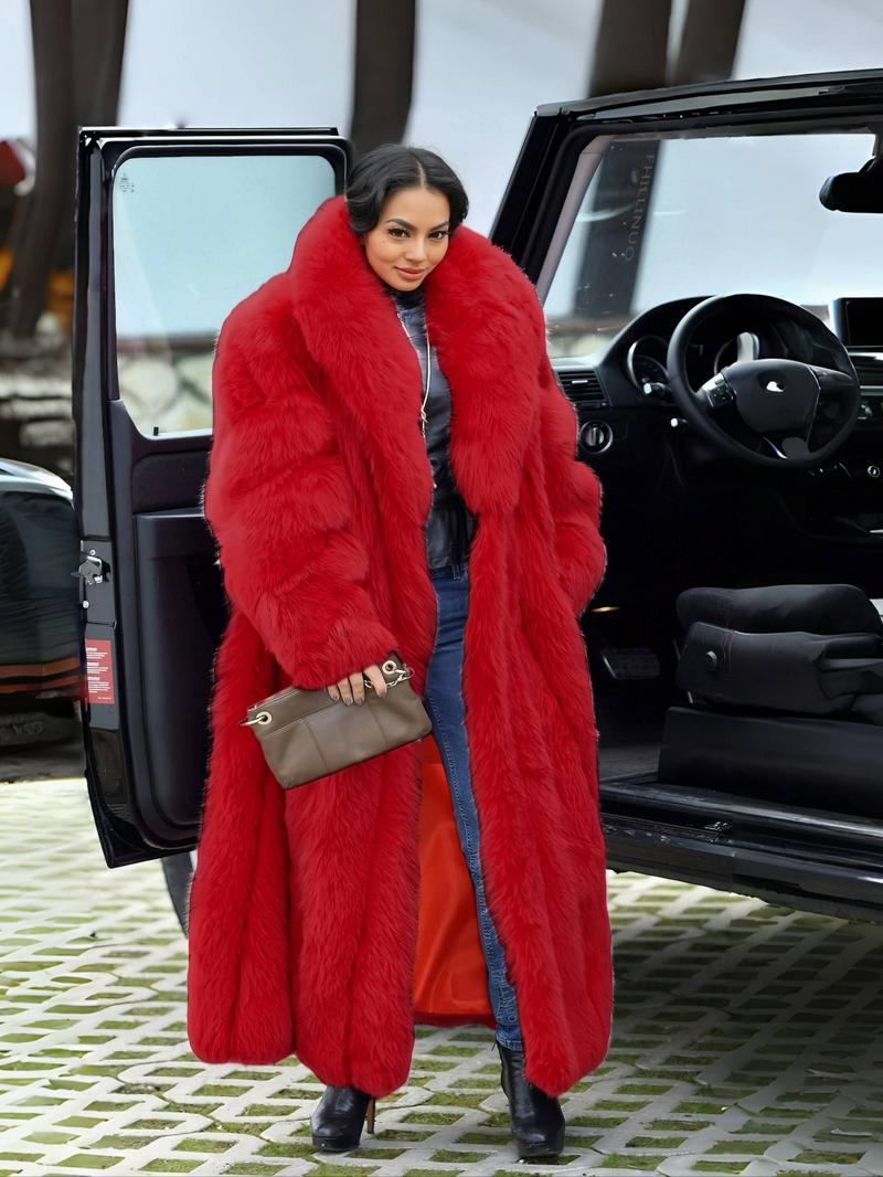 [Plus Size]Women's Faux Fur Coat, Comfortable Casual Party Jacket, Fashion Luxury Trendy Fall Winter, Soft Long Sleeve Pocket Medium Length