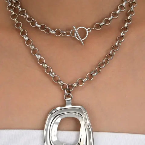 Elegant Silver Color Square Pendant Necklace Set, Alloy Necklace, Chic Gorgeous Jewelry, Elegant Chain, Perfect for Women & Couples, Ideal for Vacations, Dates, Parties, Weddings, Gifts