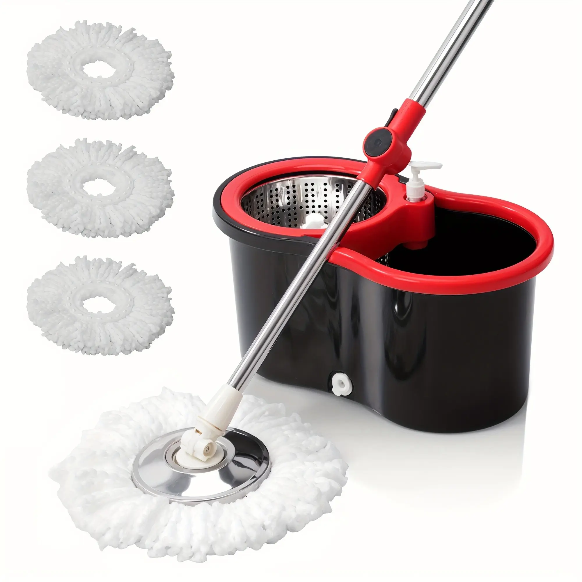 Spin Mop and Bucket Set with Wringer for Bathroom, 360° Spinning Mop Bucket System with 3 Microfiber Mop Heads and 61" Adjustable Stainless Steel Handle for Floor Cleaning
