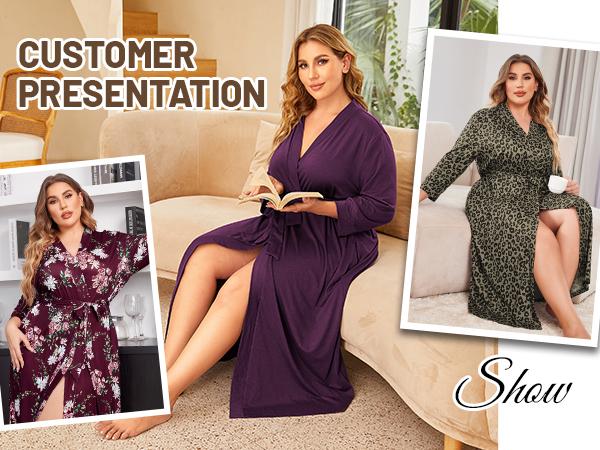 Womens Plus Size Kimono Robes Long Knit Bathrobe V Neck Ladies Loungewear Lightweight Soft Sleepwear 1X-5X Comfort Womenswear Adjustable Anniversary Underwear Elegant  Fit Gowns Pockets Strap#US 2025 Deals for You Days