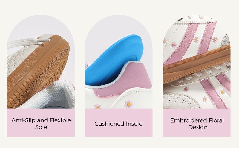 LUCKY STEP Women Classic Retro Tennis Sneakers Fashion Gum Sole Skate Casual Walking Shoe Anti Slip Floral Embroidery Comfortable Trainers