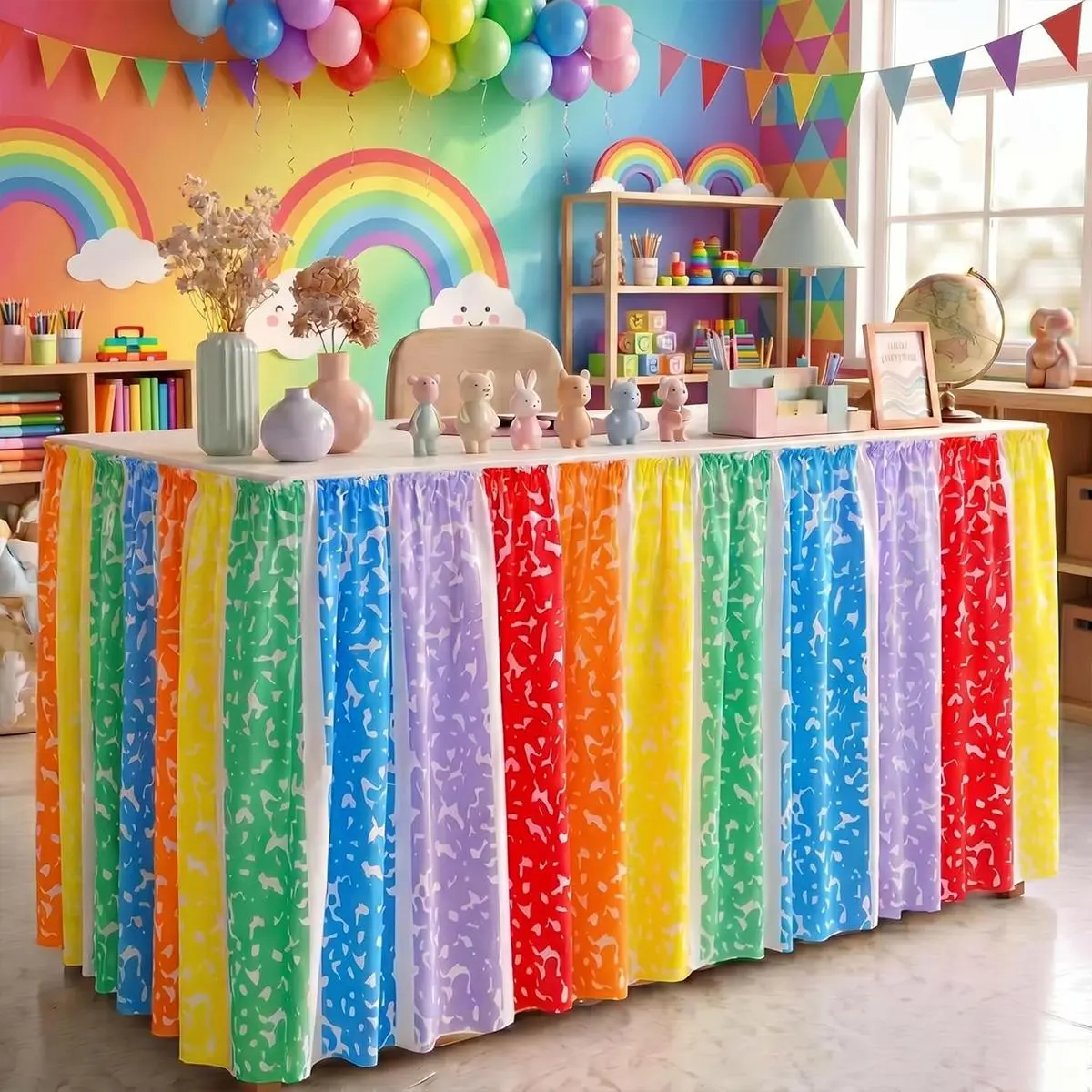 Teacher Desk Skirt | Reusable Classroom Decor Table Cloth for Classroom/Party/Home Decor, Conceal Under Table Mess Back To School Classroom Supplies