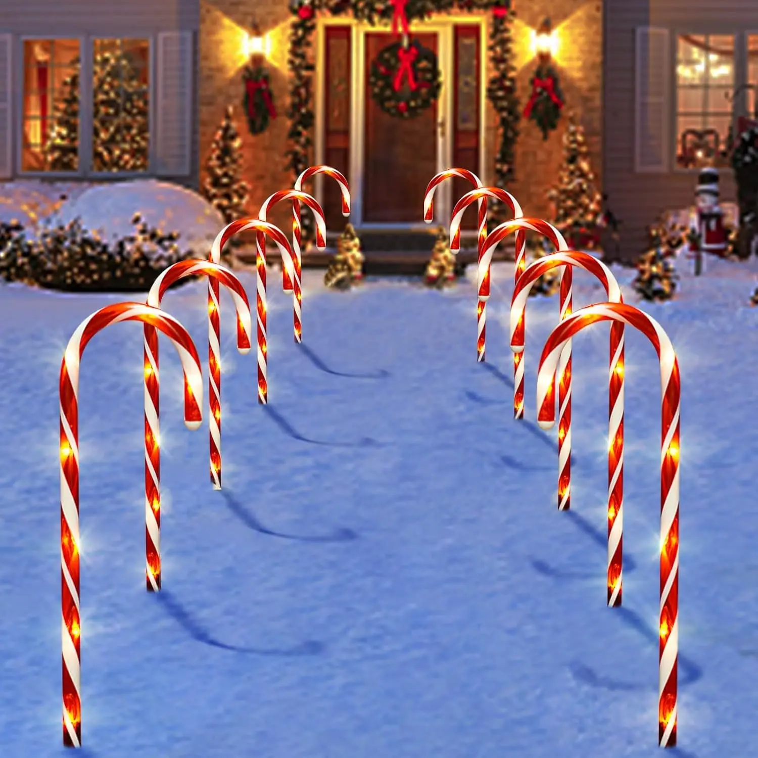 10 Pack Solar Candy Cane Lights, 21 Inch Red Christmas Yard Decorations