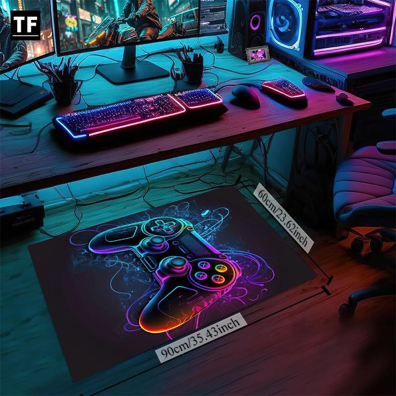 Neon Game Rectangular Carpet: HD Pattern, Double Lock Edge, Washable. Ideal for Bedroom, Living Room & Bathroom. Colorful Game Controller Design, Cartoon Print, Cyberpunk Style. 1pc for Gamers, Xmas Decor, Video Game Rug, Gaming Rugs