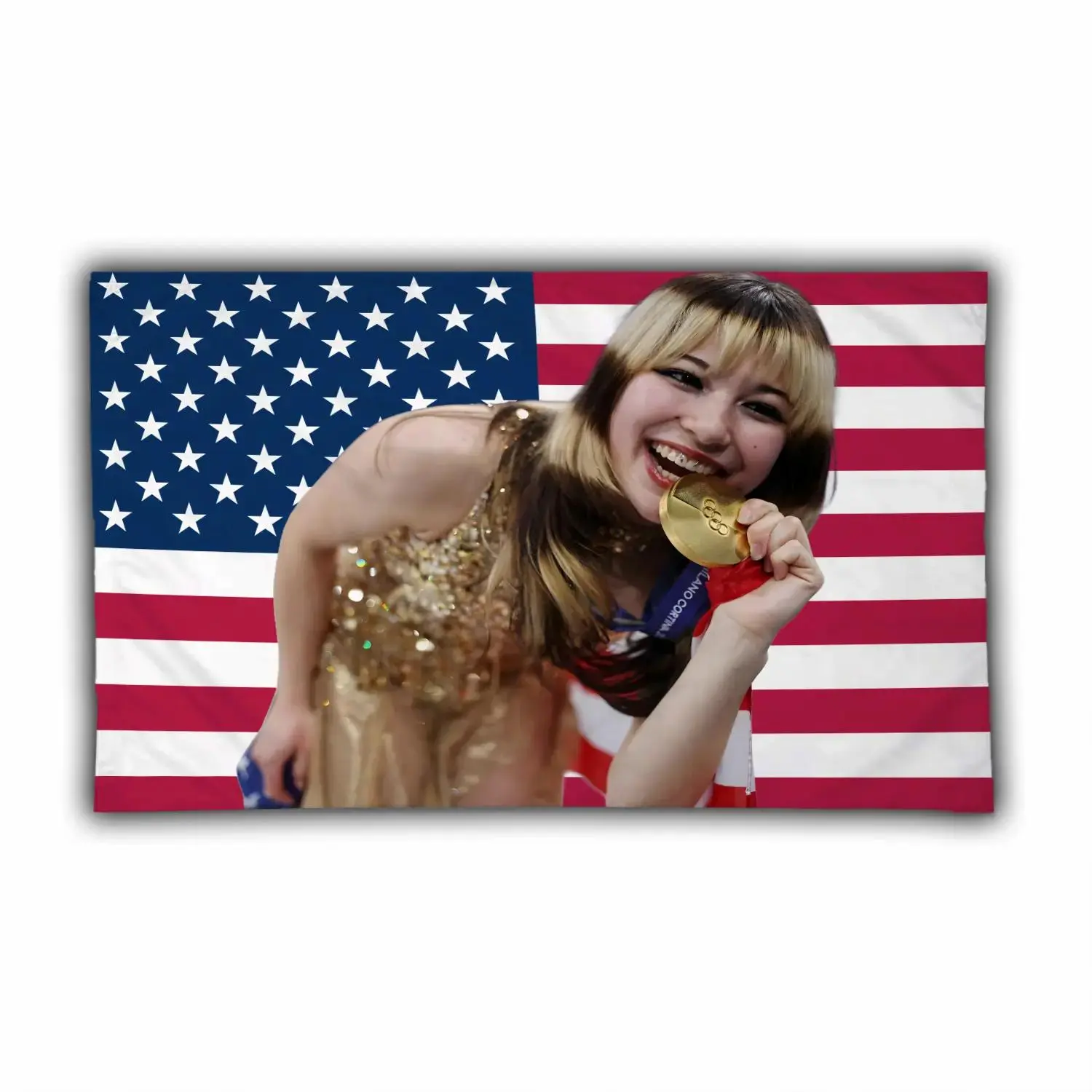 Alyssa Liu 2026 USA Winter Games Flag, Lightweight Printed Patriotic Ice Skating Banner, American Pride Hanging Home Decor Gift, Premium Festive Backdrop