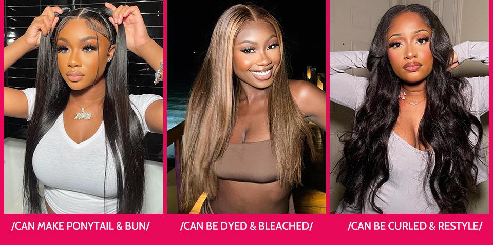 [Limited Stock]Yawawe Hair 13x6 HD Full Lace Frontal Glueless Wig Drawstring Wear Go 7x5  Glueless Wigs Brazilian Straight Pre-Cut Pre-Plucked Human Hair for Women Natural Black with free Sideburns Stickers