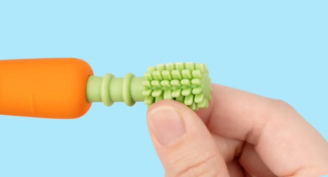 Papablic Baby Carrot Teether Toothbrush 6-12 Months, 360° Silicone Teether Toy with Suction Base, Newborn Sensory Teething, Reduce Drool & Teething Pain, FDA-Compliant & Dentist Approved, Toddler Christmas Gifts
