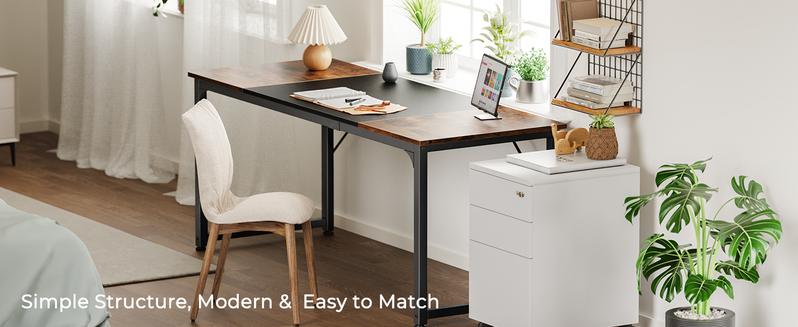 Huuger Computer Desk, Office Desk, Gaming Desk with Storage, Writing Desk Work Desk for Home Office, Study, Modern Simple Desk, Large Legroom, Metal Frame