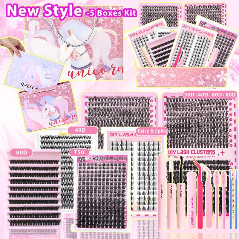Gift Set (6 Kits /5 K) Individual Fasle Eyelashes with Lash Applicators, Three Styles Lashes, Natural, Thick & Personality Styles in One Box, Lash Applicators Including Lash Bond and Seal, Remover, Tweezers, Brush & Swabs. One Box Meet All your DIY Demand