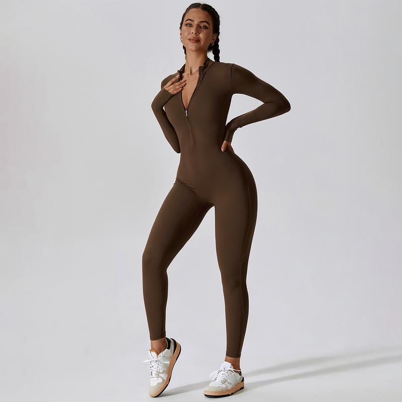 MASKERT Women's Long Sleeved Tummy Control Jumpsuit Comfortable Skin Friendly Stretchable Activewear for Workout Gym
