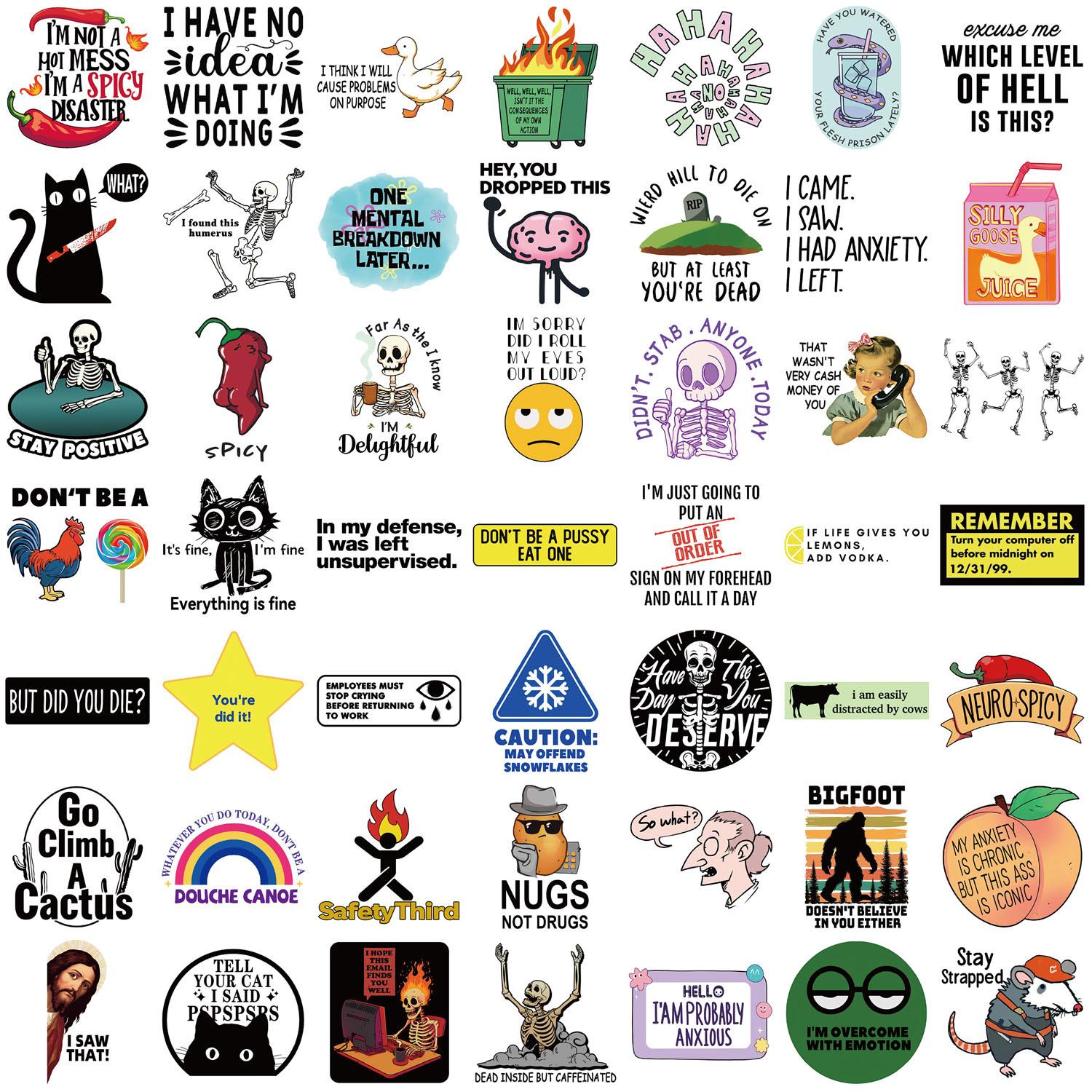 Funny Sarcastic Meme Stickers (50Pcs) - Cute Cartoon Waterproof Vinyl Decals, Ideal for Phone Cases, Skateboards, Guitars, Helmets & DIY Crafts, Great for Holiday & Birthday Gifts