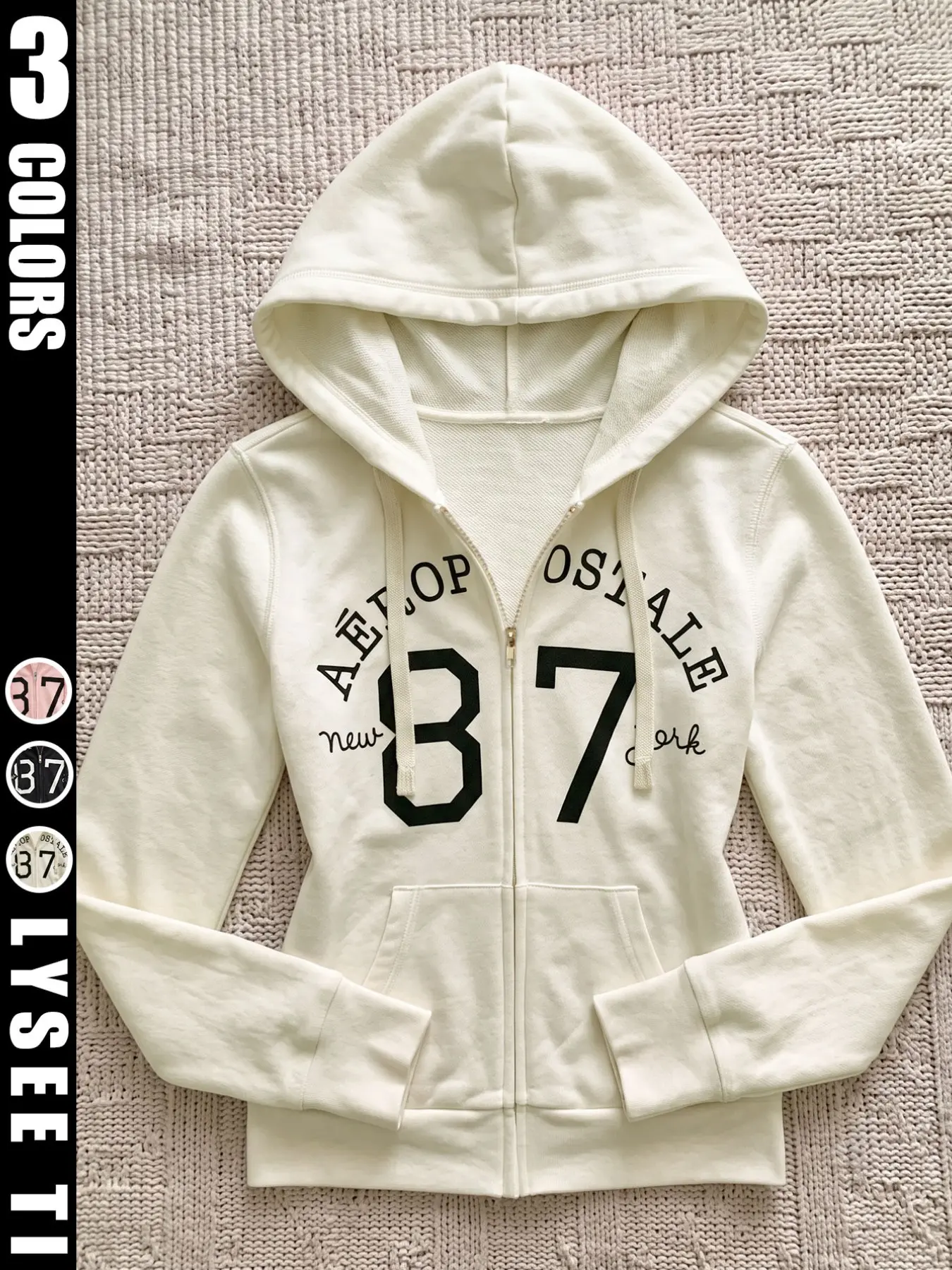 Early Autumn Lightweight American Vintage Retro Letter Number Print Hooded Zipper Sweatshirt, Peach Color Casual Slim Fit Short Jacket for Women
