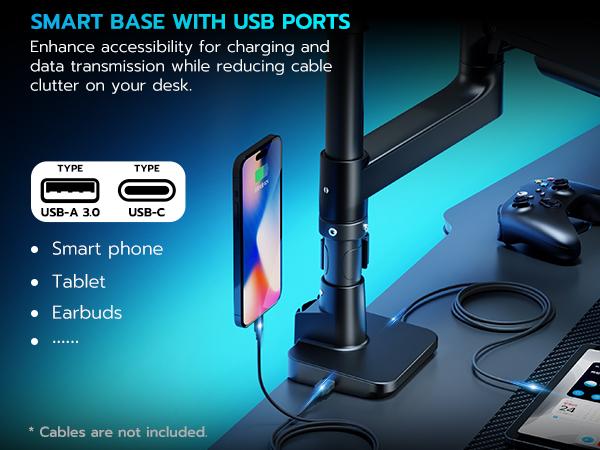 ARES WING Single/Dual Monitor Arm for Ultrawide Heavy Duty Curved Monitor Stacking, Fits 17-49 Inch, Vertical Gas Spring Double Monitor Mount with USB, Ergonomic Office Adjustable Dual Monitor Mount