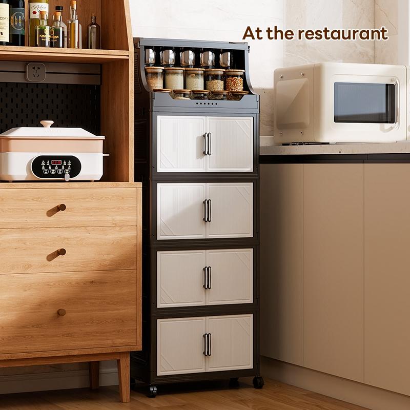 Multi-Layer Storage Cabinet, Plastic Material, &, Ideal for Living Room Bedroom Kitchen, with Wheels, Durable