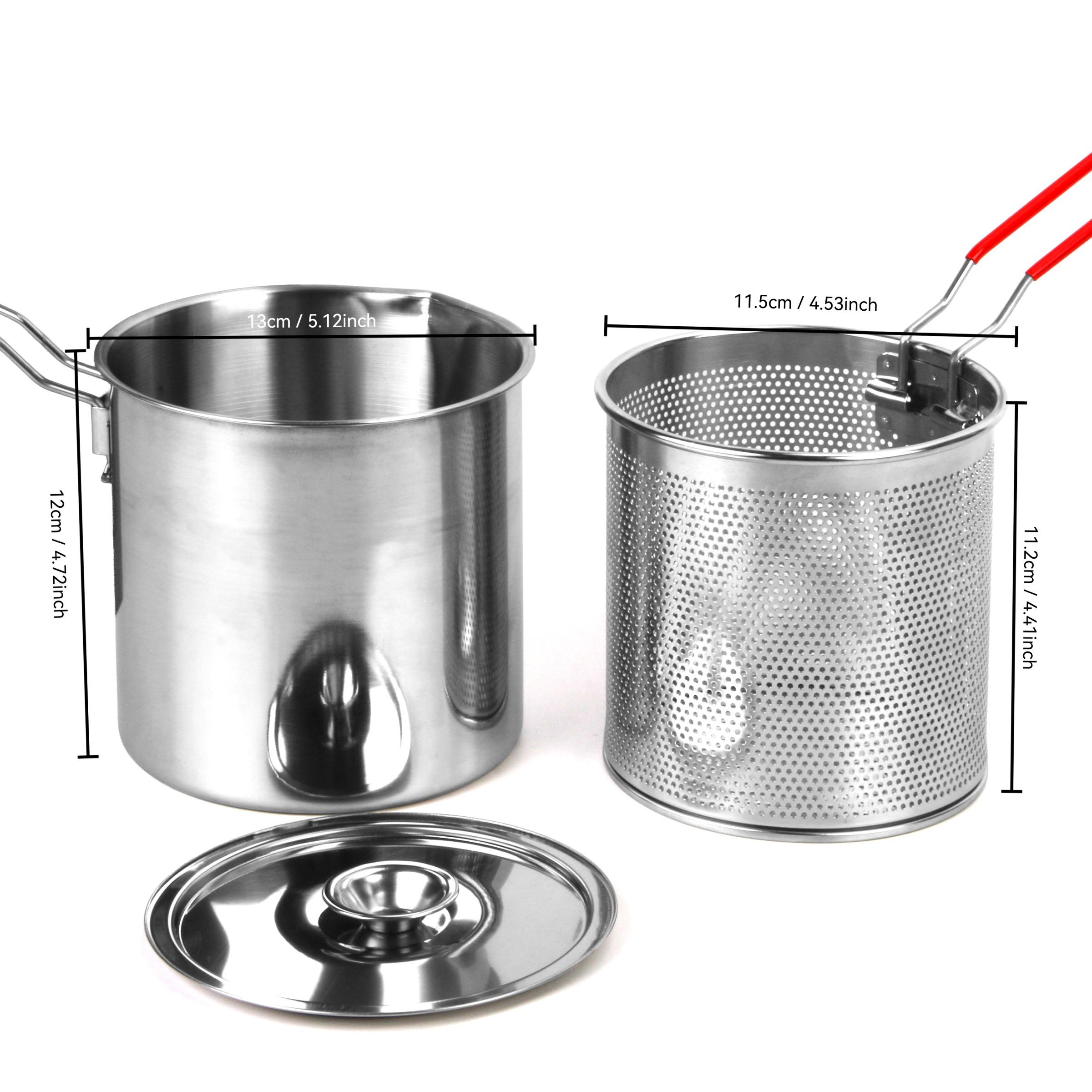 Stainless Steel Deep Fryer Pot with Filter Net, Small Home Use Mini Frying Pan, Multifunctional Outdoor Cooking Pot for Kitchen Camping Picnic
