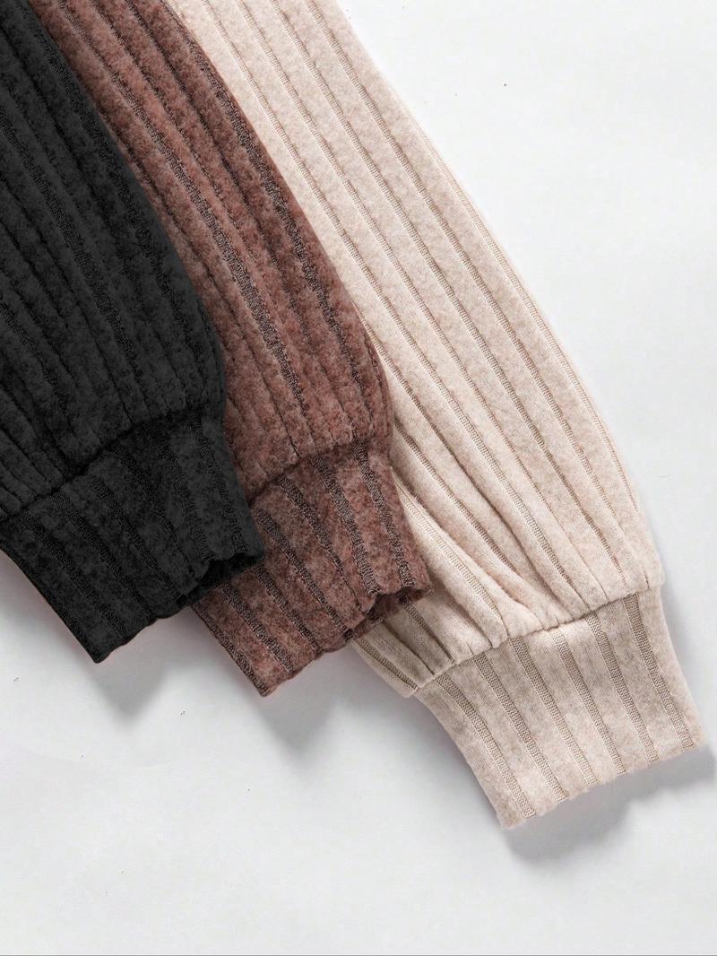 Women's Fall Winter 3-Piece Set, Fashionable Slim Fit Ribbed High Neck Fleece Lined Long Sleeve Bodysuit, Comfortable Underwear