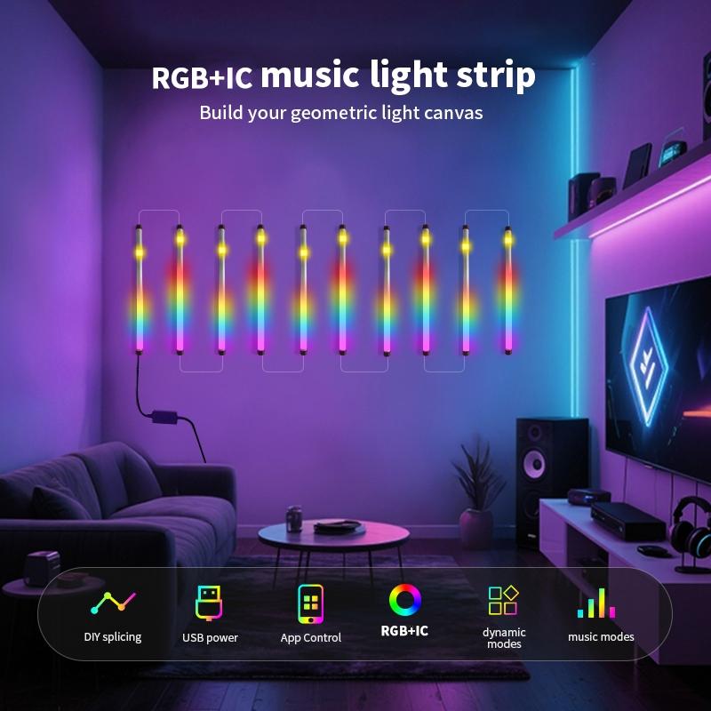 USB Smart RGB plus IC Music Sync LED Light, Seven-Color Sound-Responsive Atmosphere Lamp, Suitable for Living Rooms, Gaming Setups and Studios